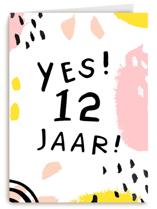 Verjaardagskaart meisje 12 yes roze geel