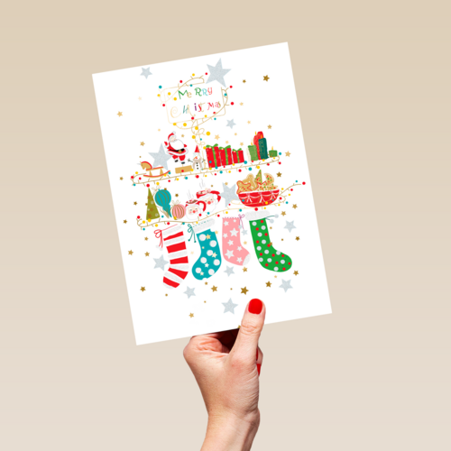 Kerstkaart turnowsky kerstsokken kerstman