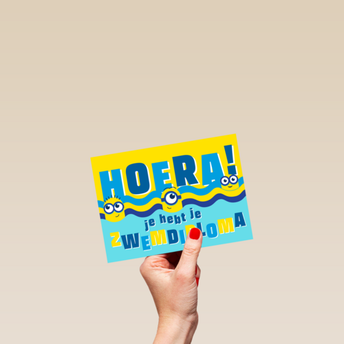Minions kaart gefeliciteerd met zwemdiploma