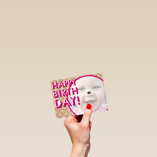 fotokaart stippen roze happy birthday girl