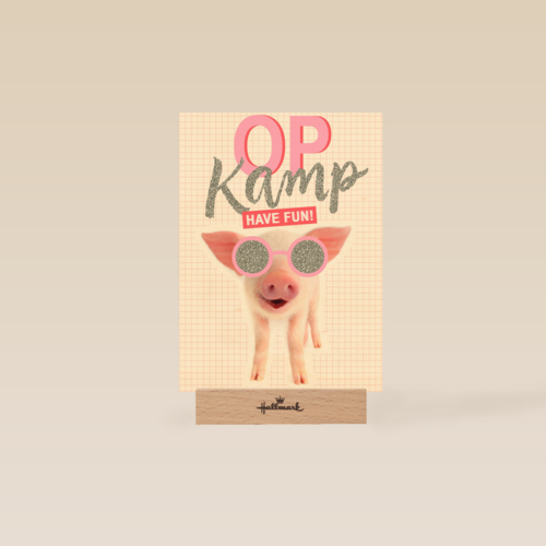 Op kamp kaart Biggetje met zonnebril have fun