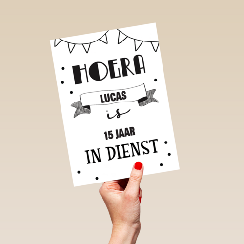 zwart wit kaart hoera jij bent in dienst