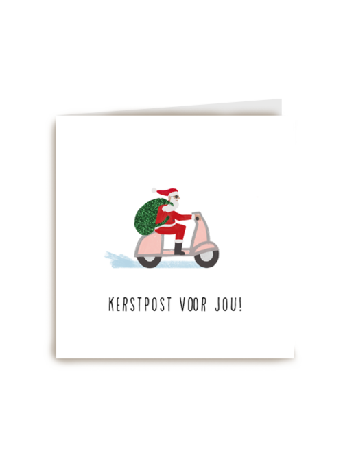 kerstkaart kerstpost voor jou santa op scooter