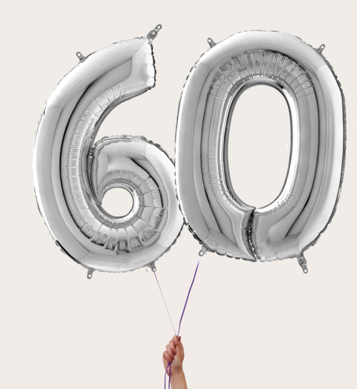 Cijferballon 60 Jaar Zilver XL
