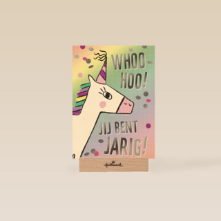 woohoo jij bent jarig met een regenboog eenhoorn