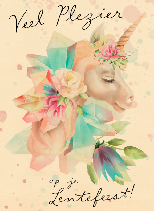 Houten Kaart Lentefeest | Houten Kaart Hallmark | Lentefeest | Veel Plezier Op Je Lentefeest Unicorn