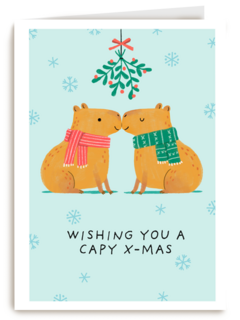 Kerstkaart capybara mistletoe