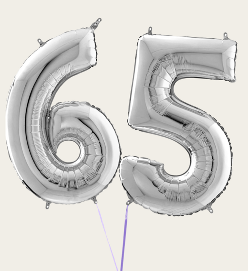 Cijferballon 65 Jaar Zilver XL
