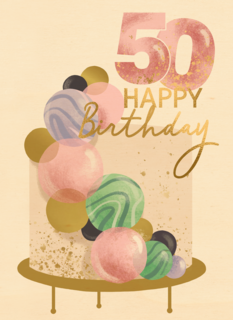 Verjaardagskaart 50 taart Happy Birthday