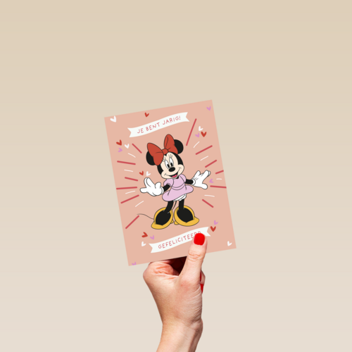 Verjaardagskaart Minnie Mouse gefeliciteerd