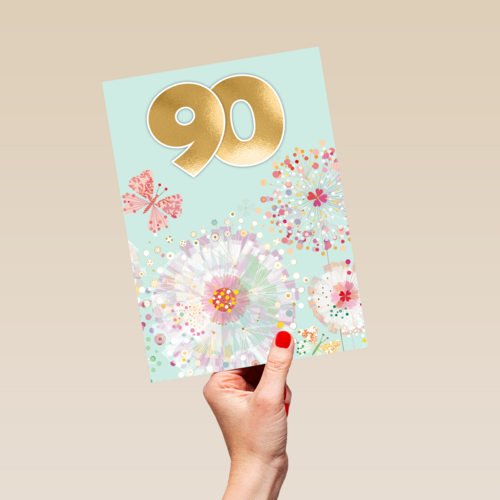 Turnowsky kaart met bloemen en vlinders 90 jaar