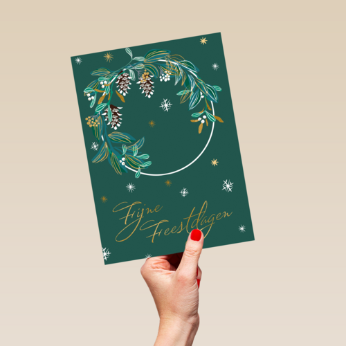 Stijlvolle kerstkaart kerstkrans