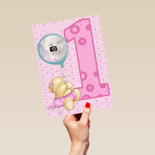 fotokaart forever friends roze beertje 1