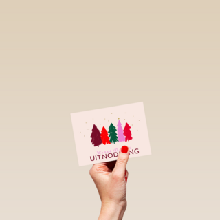 Kerstkaart uitnodiging kerstdiner kerstbomen