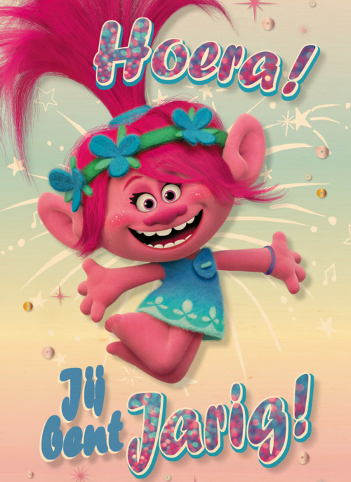 verjaardag kaart trolls hoera jij bent jarig poppy