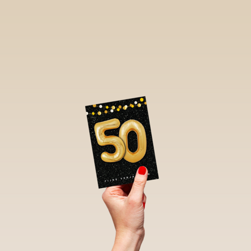 Verjaardagskaart leeftijden 50 ballonletters