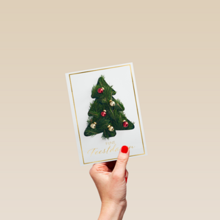 Kerstkaart klassiek wit met kerstboom