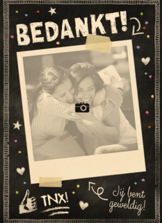 fotokaart krijtbord zwart wit bedankt