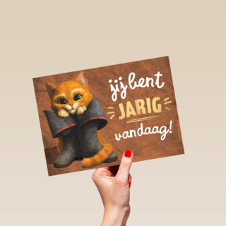 Puss in boots jij bent jarig kaart