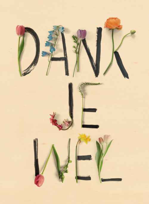 Houten Kaart | Botanical Kaart Met Bloemenletters Geschreven Dankjewel