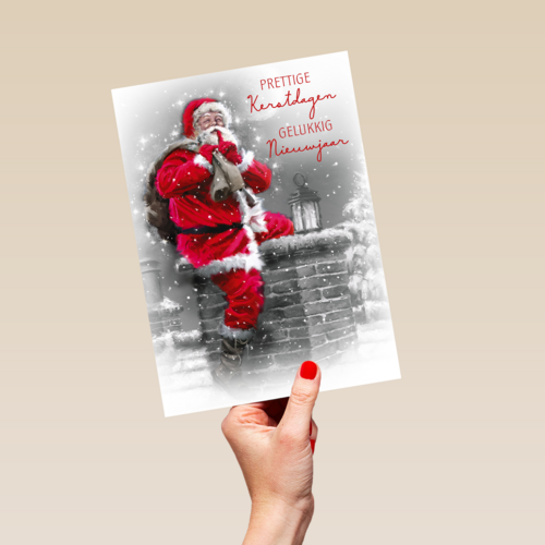 kerst top 10 kaart kerstman op een schoorsteen