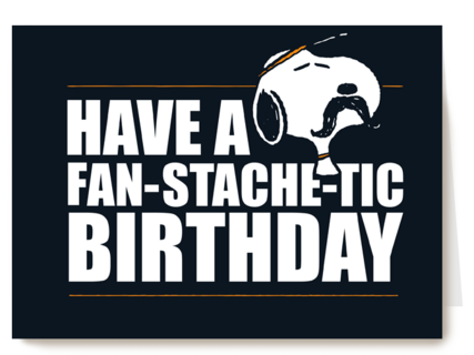 Verjaardagskaart man Snoopy fan stache tic birthday