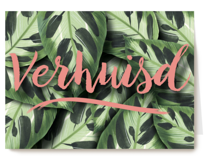 botanical kaart met bladeren en het woord verhuisd