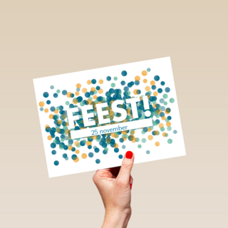 uitnodiging feest blauwe confetti