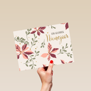 Nieuwjaar kaart roze kerstster
