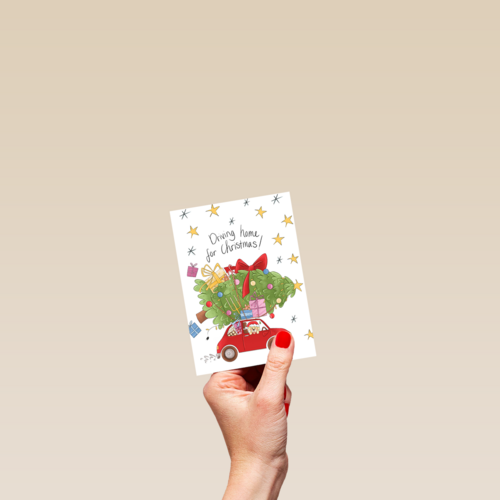 Kerstkaart matia studio kerstboom op auto