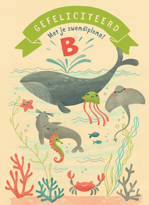 Houten Kaart Zwemdiploma | Houten Kaart Hallmark | Zwemdiploma | Zwemdiploma B Kaart Met Walvis