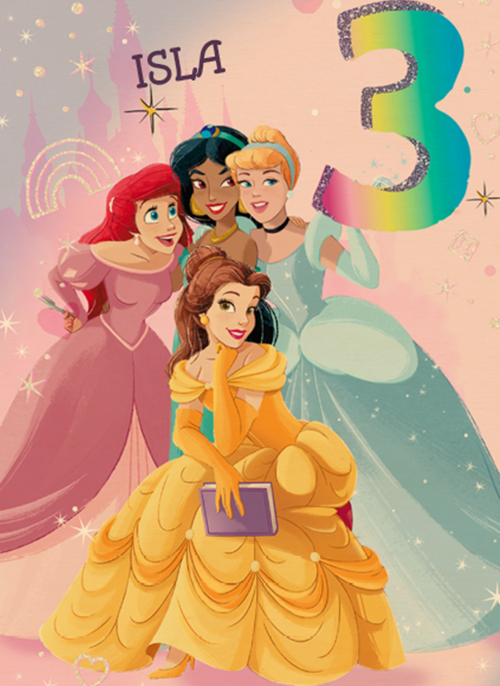Disney prinsessenkaart verjaardag 3 jaar