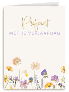 Verjaardagskaart met veldbloemen proficiat