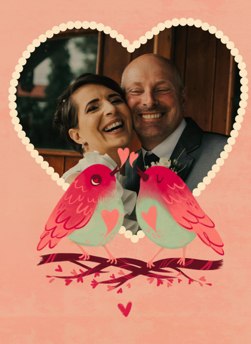 Houten Kaart Liefde | Houten Kaart Hallmark | Liefde | Liefde Hart Fotokaart Vogels