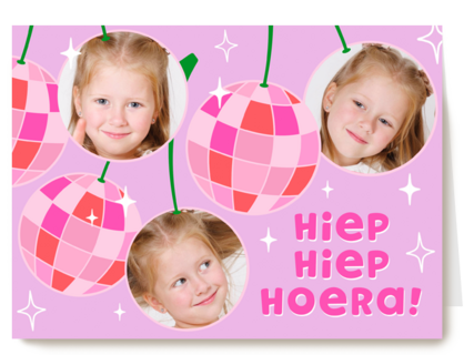 Hiep Hiep Hoera fotokaart discobal