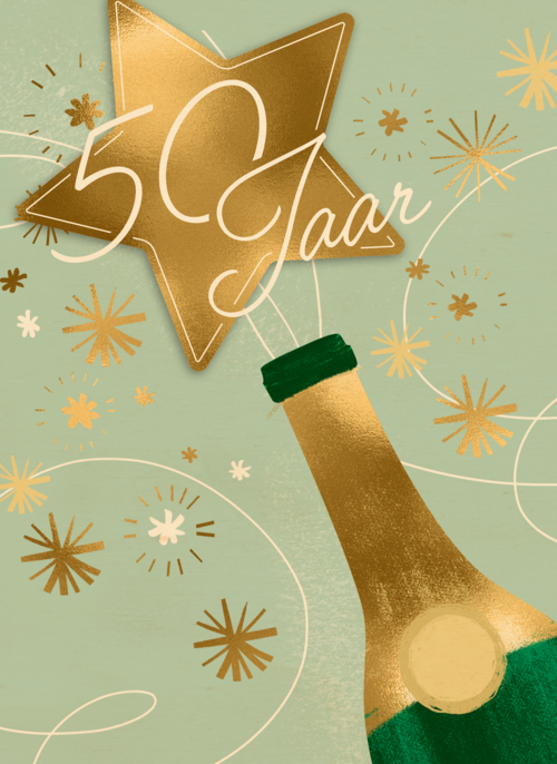 Verjaardagskaart 50 jaar champagne
