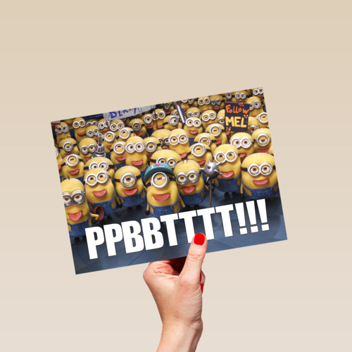geslaagd kaart minions tong uitsteken