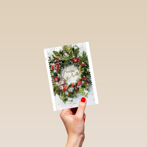 kerstkaart klassiek vrolijke kerst kerstkrans