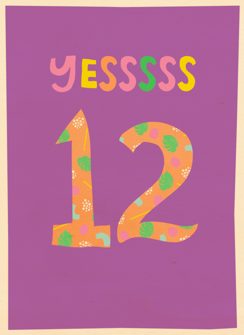 Verjaardagskaart yessss 12 tiener meisje