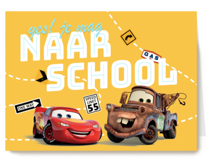 Cars Back to School kaart met Bliksem en Takel