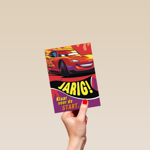 disney cars kaart met de tekst jarig klaar voor de start