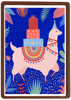 Verjaardagskaart tiener meisje lama met cadeautjes