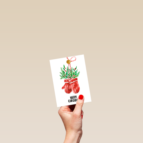 Kerstkaart handschoenen met kersttakken