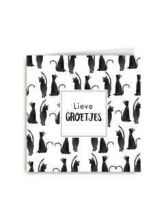 een kaart met zwarte katten tekst lieve groetjes
