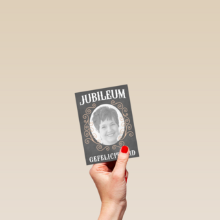 fotokaart jubileum  grijs met sierlijk patroon