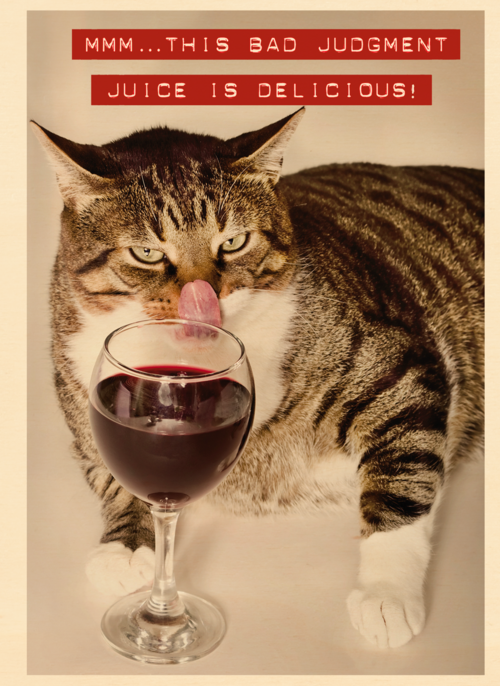 Verjaardagskaart kat met wijnglas
