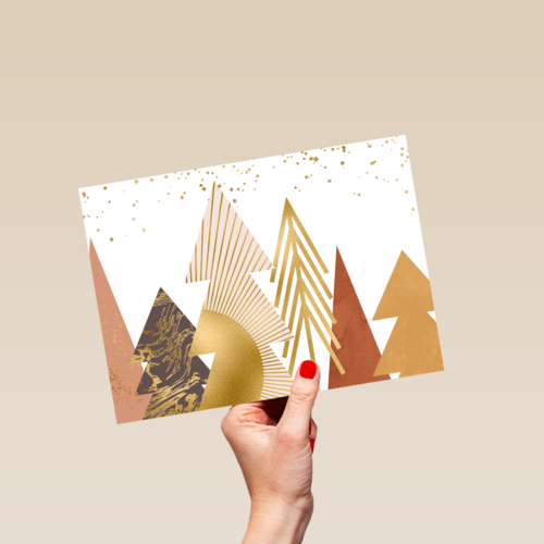 zakelijke kerstkaart met gouden kerstbomen