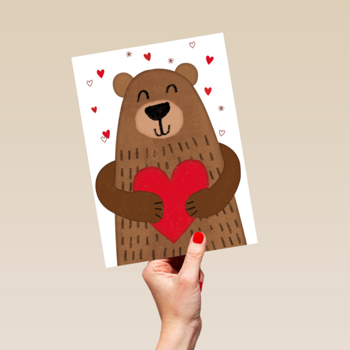 valentijnskaart klassiek beer met hart