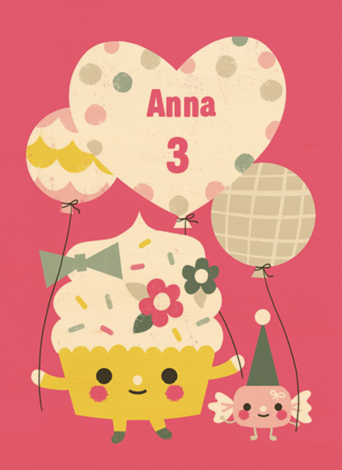 Houten Kaart Verjaardagskaarten Kaart Met Leeftijden | Cupcake Met Ballon