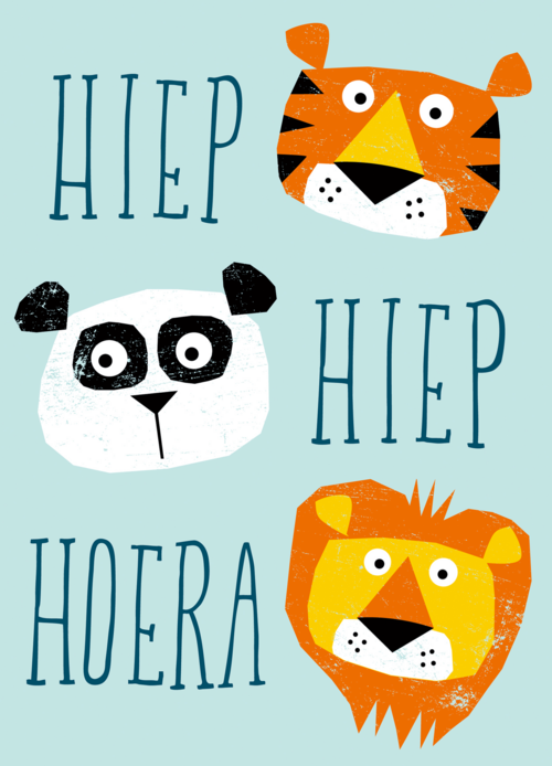 Ansichtkaart verjaardag hiep hiep hoera dieren